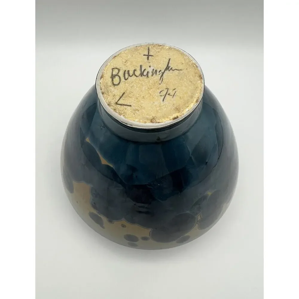 Bill Buckingham Blue Crystalline Art Pottery Vase 5” Made in Hawaii Signed